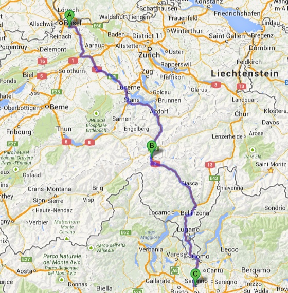 Route - Basel to Saronno