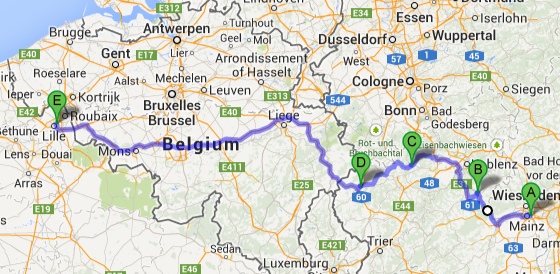Route - Mainz to Lille